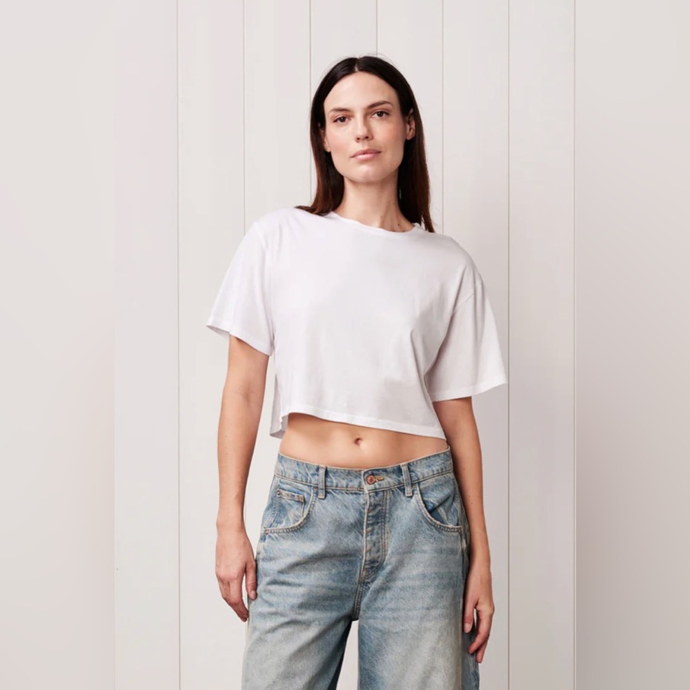 NWT Stateside Jersey Cropped Boy Tee in white Sz Small